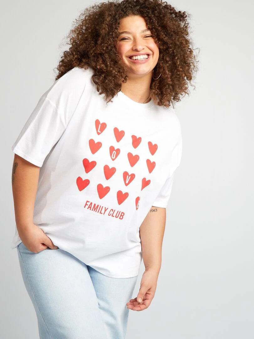 T shirt 'famille' manches courtes Blanc 'cœur'