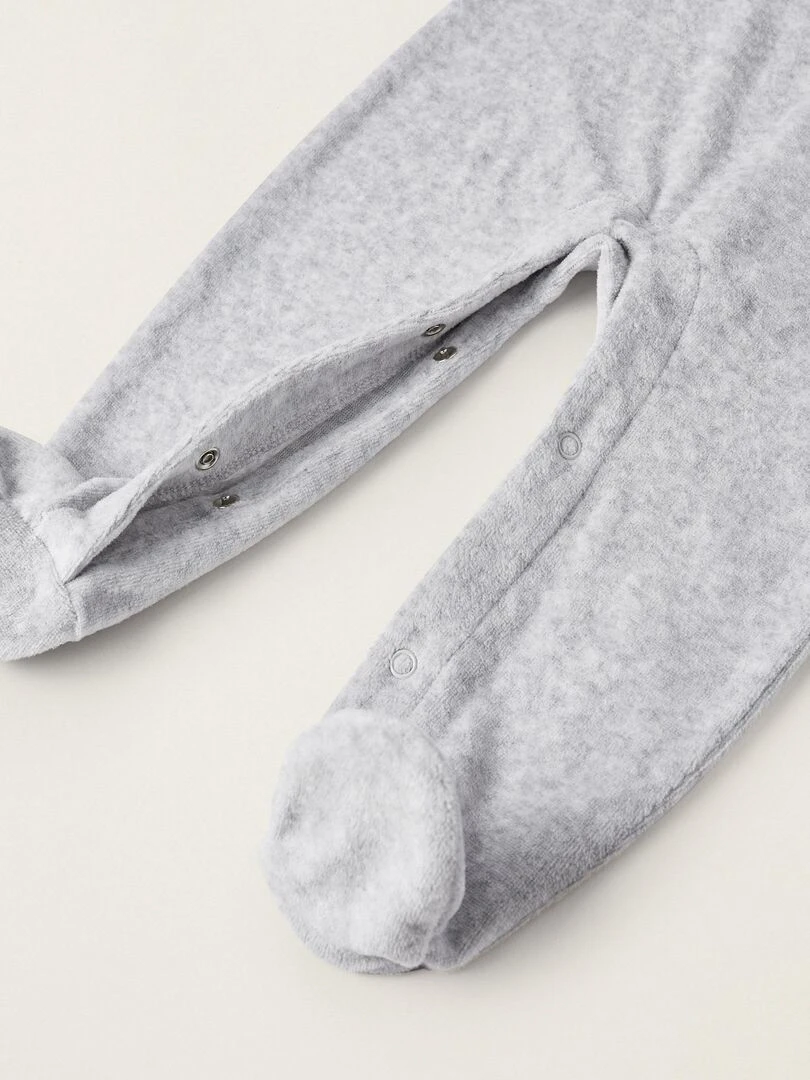 Grenouillère en velours pour bébé garçon 'Petit Raton Laveur' manches longues ESSENTIALS LINE   Gris clair