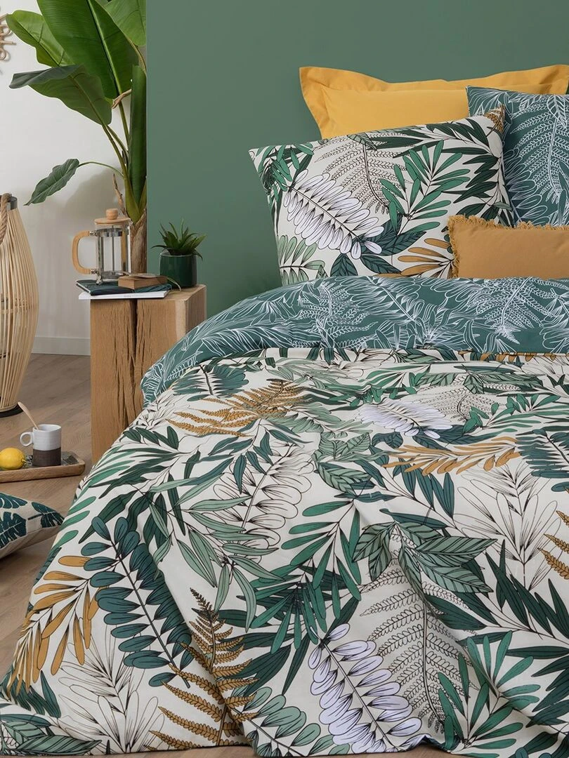 Housse de couette 240x260 Tropik + 2 taies 100% coton 57 fils Vert