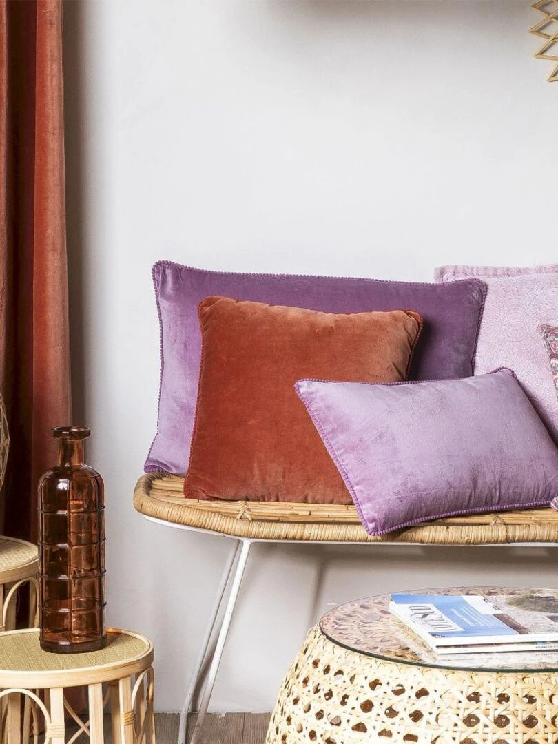 Coussin en velours avec contour perlé 'Deko&co'   Orange