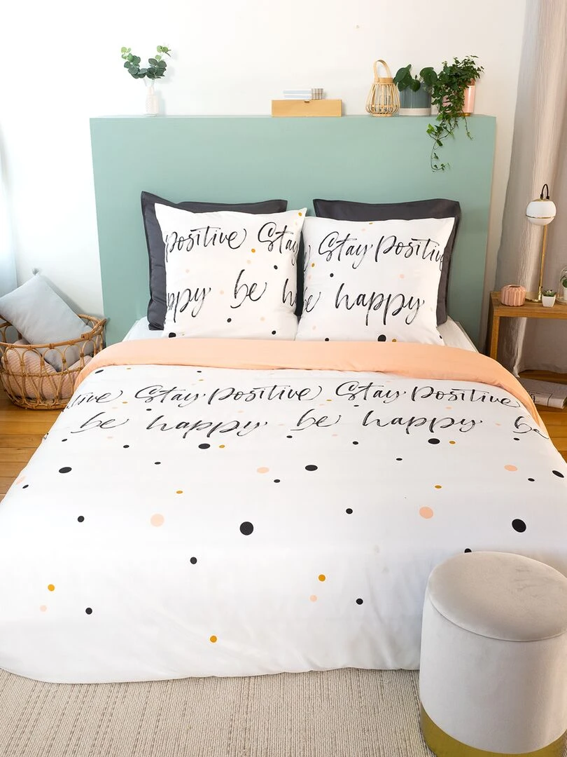 Parure de lit avec inscriptions 2 personnes Blanc
