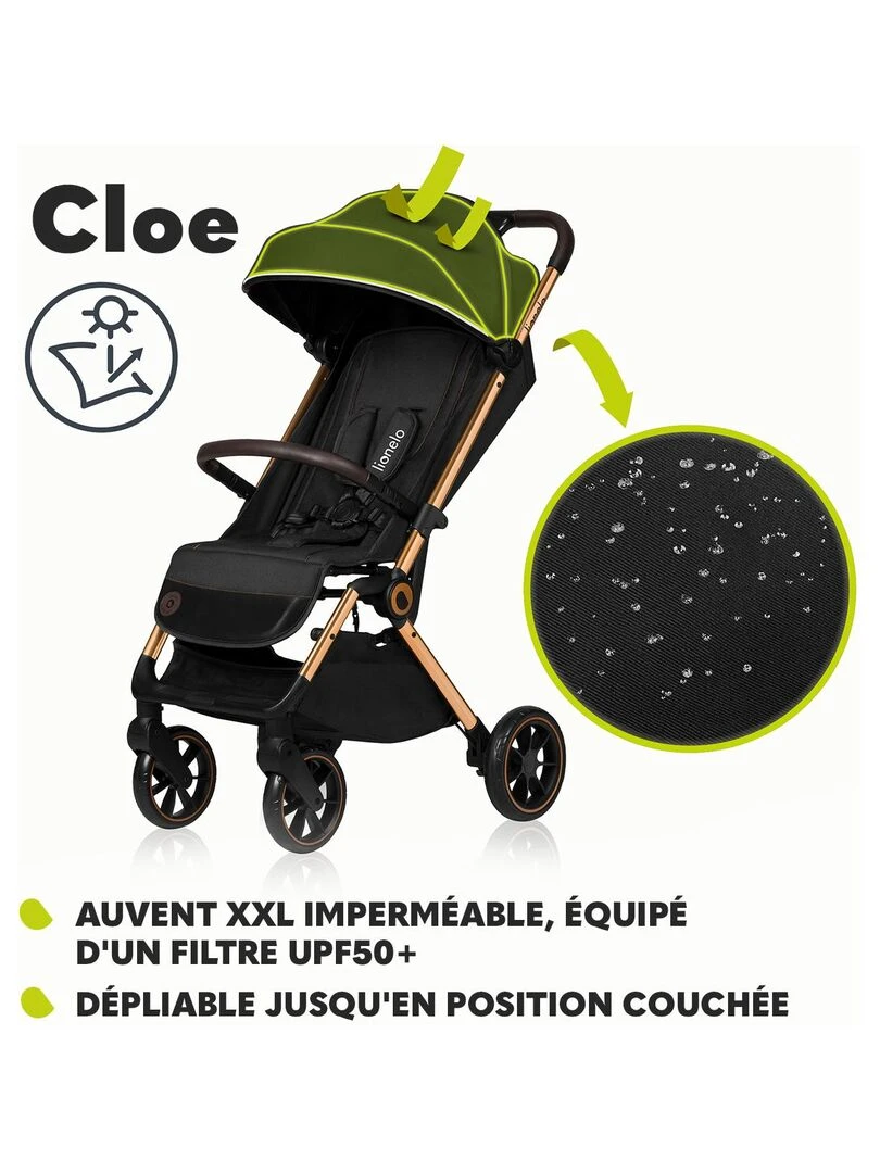 LIONELO Cloe Poussette bébé compacte Jusqu'à 22 Kg Légère & pliable Grandes Roues Vert Noir Vert