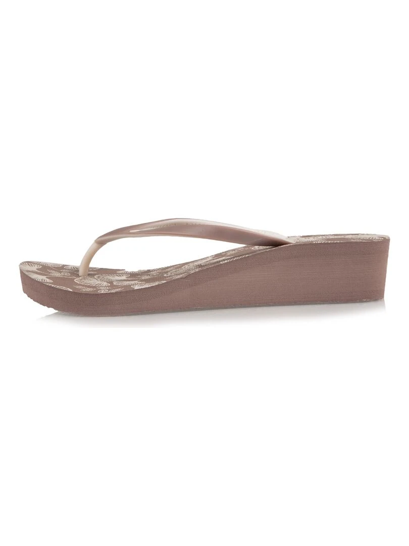 Tongs Femme imprimé floral talon Taupe   Marron