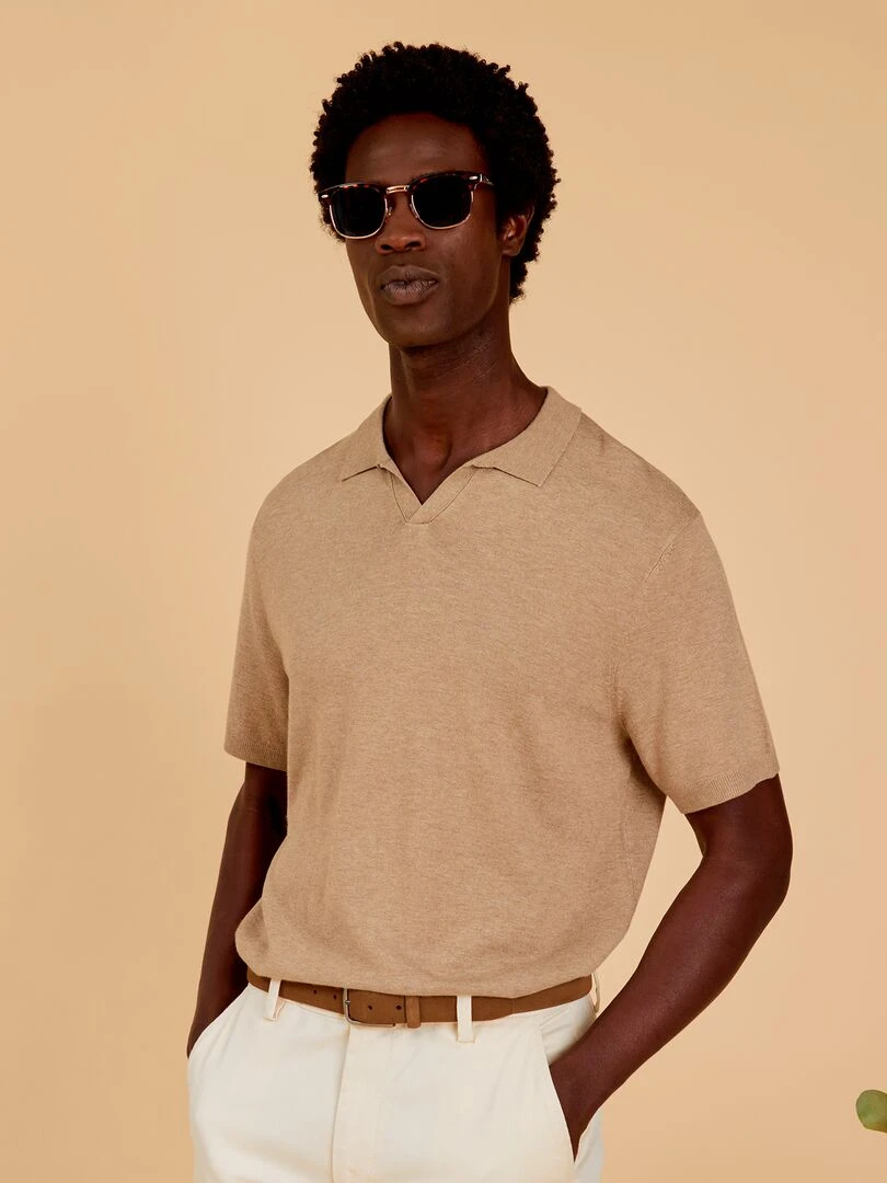 Polo en tricot à manches courtes beige