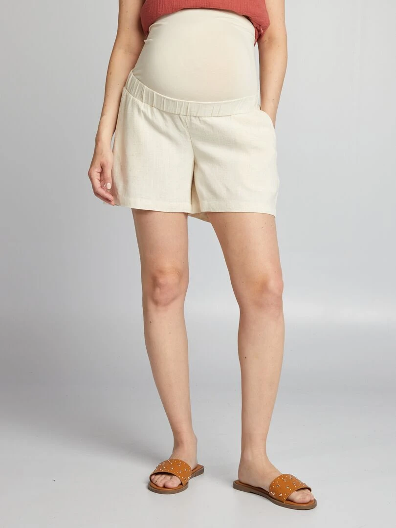 Short en lin mélangé grossesse   Beige