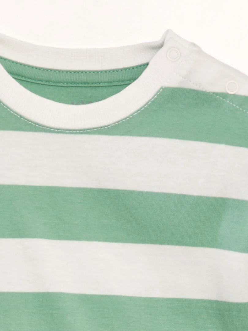 T shirt rayé à pression au col Vert