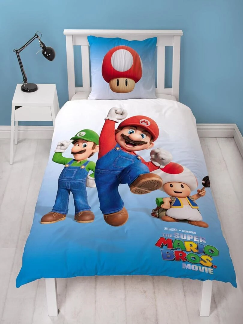 Parure de Lit Enfant Réversible Luigi et Toad   Bleu