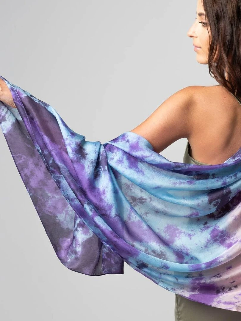 Etole Soie Tie Dye Nubia 100% Soie VietNam Bleu Violet