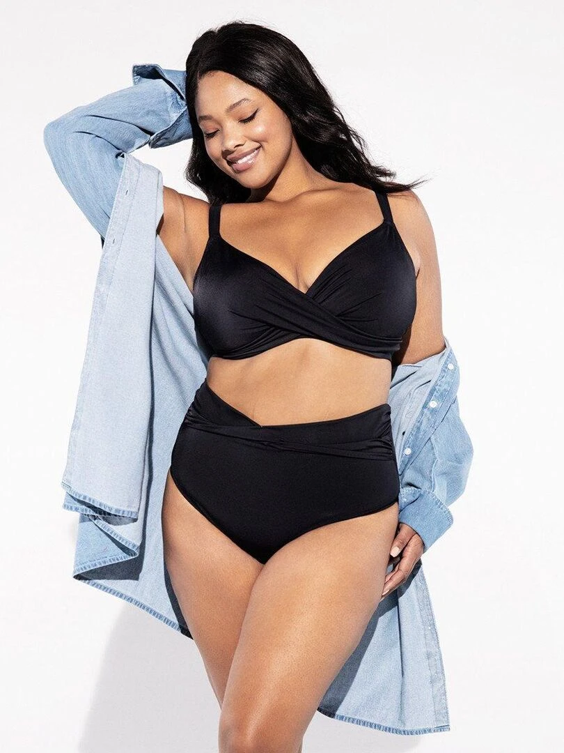 Haut de maillot de bain twisté grande taille Magnetic   Noir
