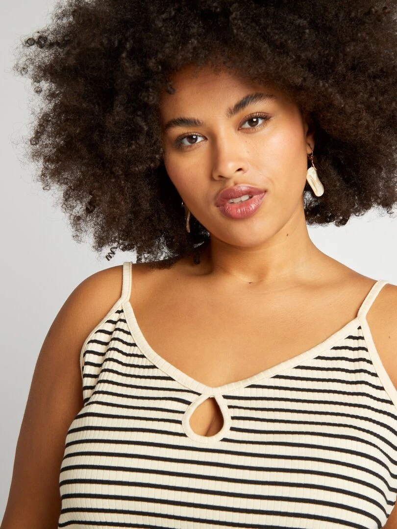 Débardeur côtelé rayé   Beige