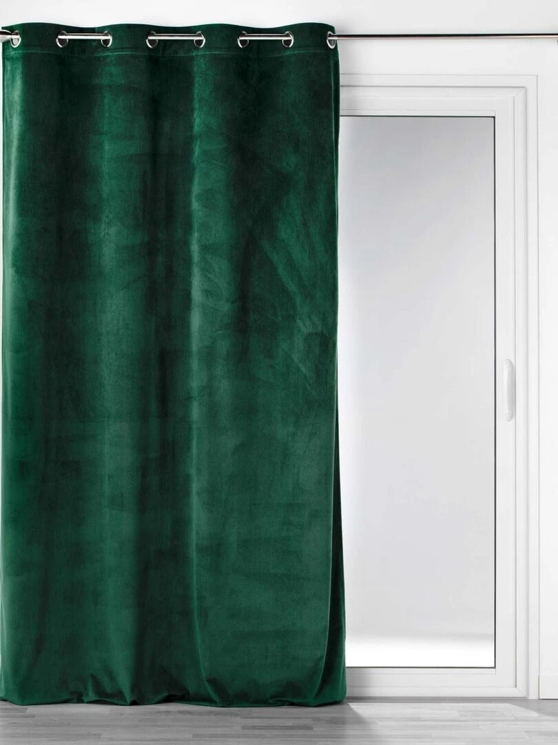 Rideau tamisant uni en velours côtelé   Vert foncé