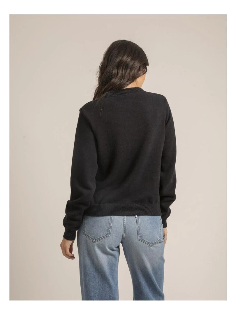 Pull col rond pur coton message KOURI Bleu marine