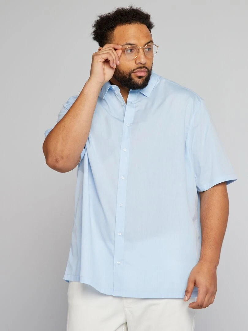 Chemise en popeline manches courtes   Bleu