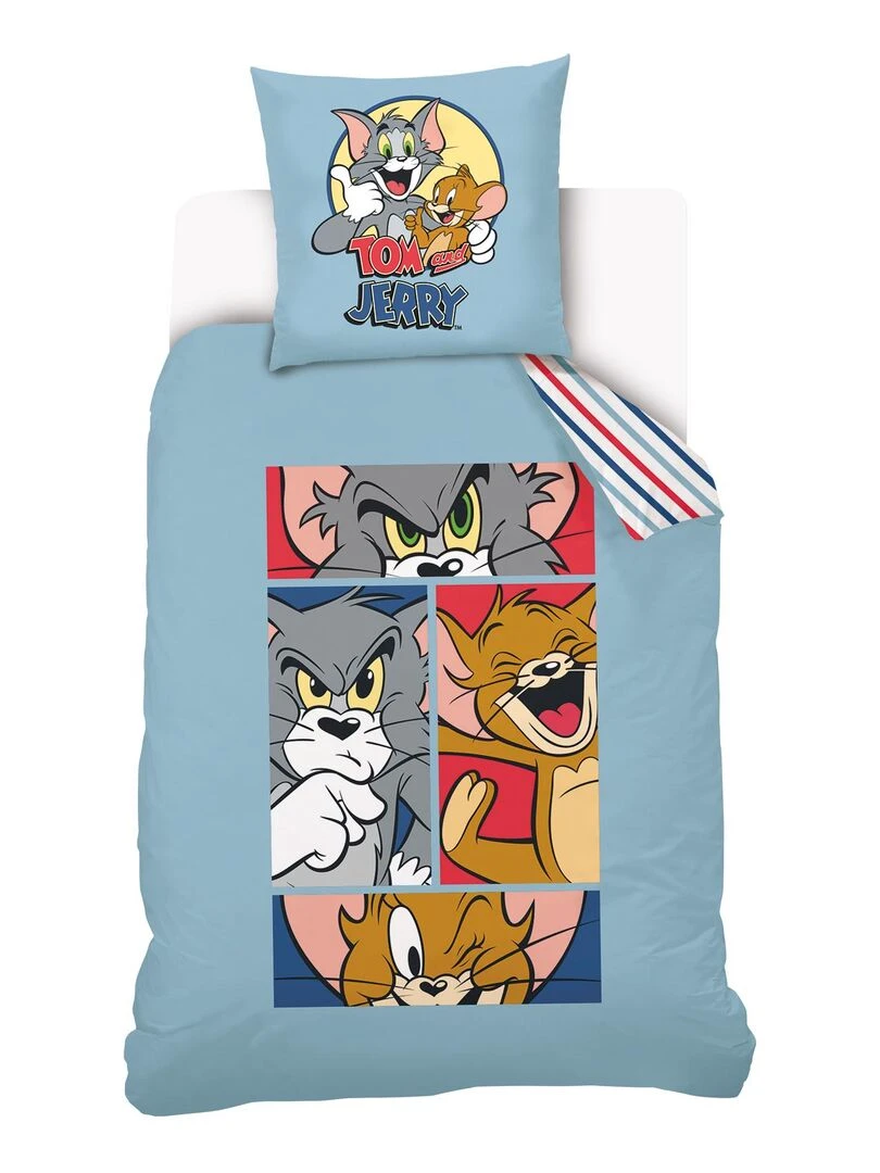 Housse de couette Tom and Jerry BD 140x200 cm 100% Coton Bleu