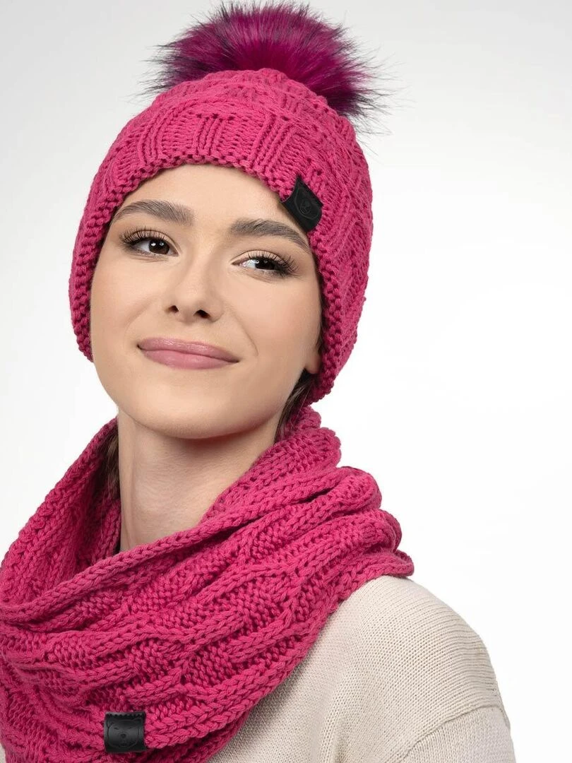 Ensemble Snood Bonnet Maribel Made in UE Rose fushia