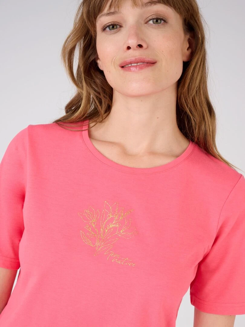 Tee shirt manches courtes à motif doré. Damart Rose