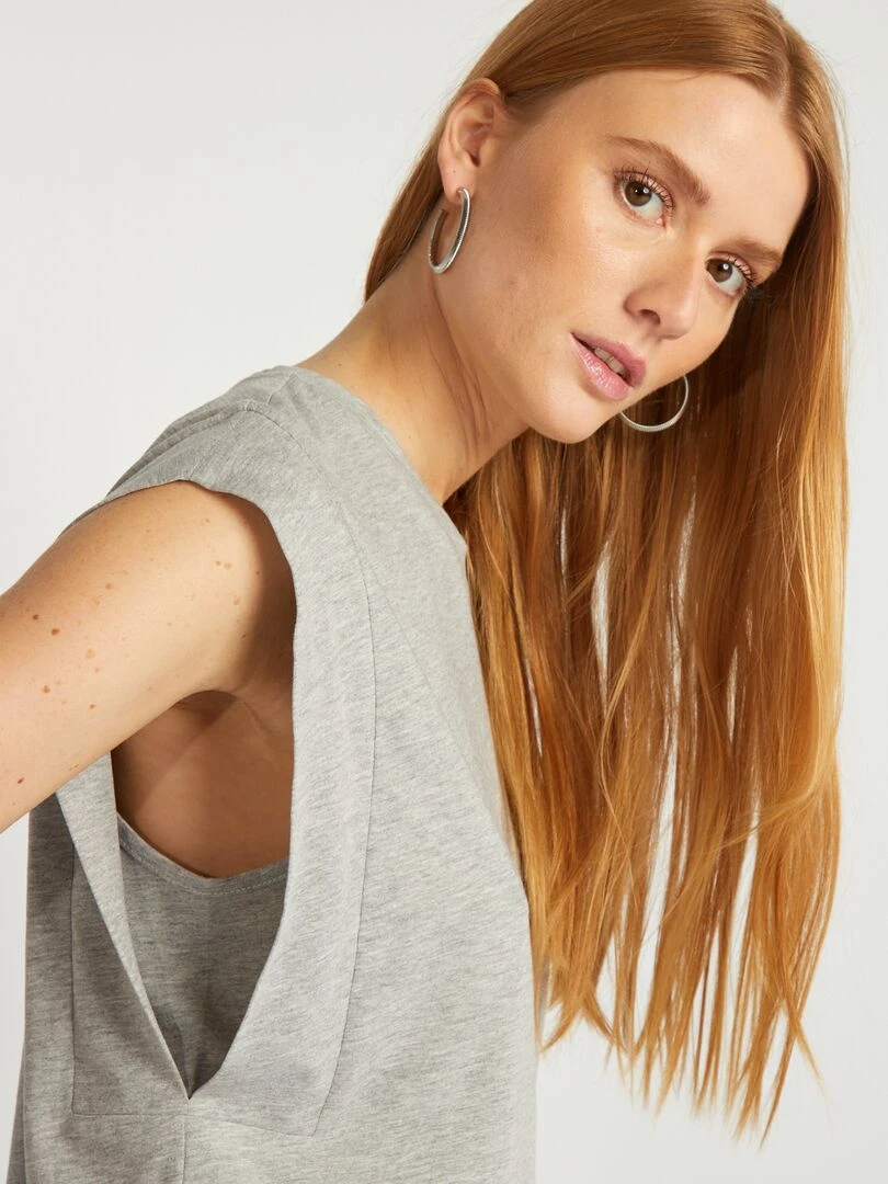 T shirt uni sans manches   Gris