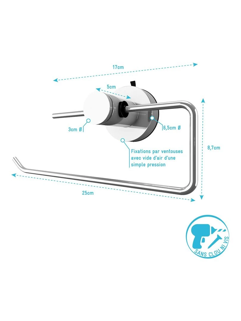 Porte serviette avec barre à ventouse   Argent