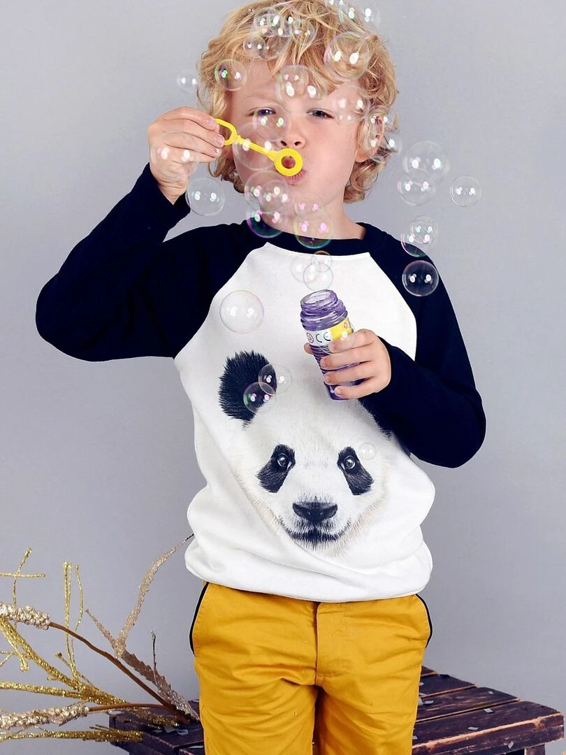 Sweat shirt Fille  Beige Noir  PANDA   'LA FAUTE A VOLTAIRE'   Beige