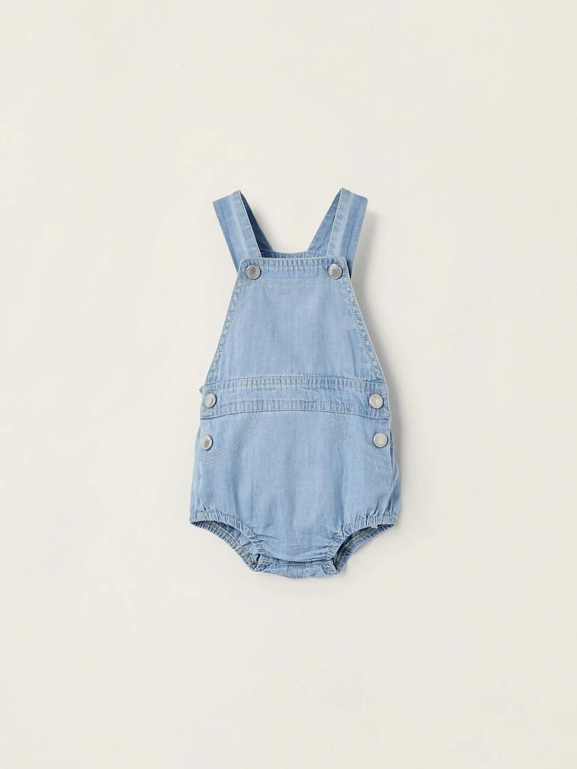 Salopette Courte En Jean En Coton Pour Nouveau Né manches longues NATURE TAKEOVER Bleu clair