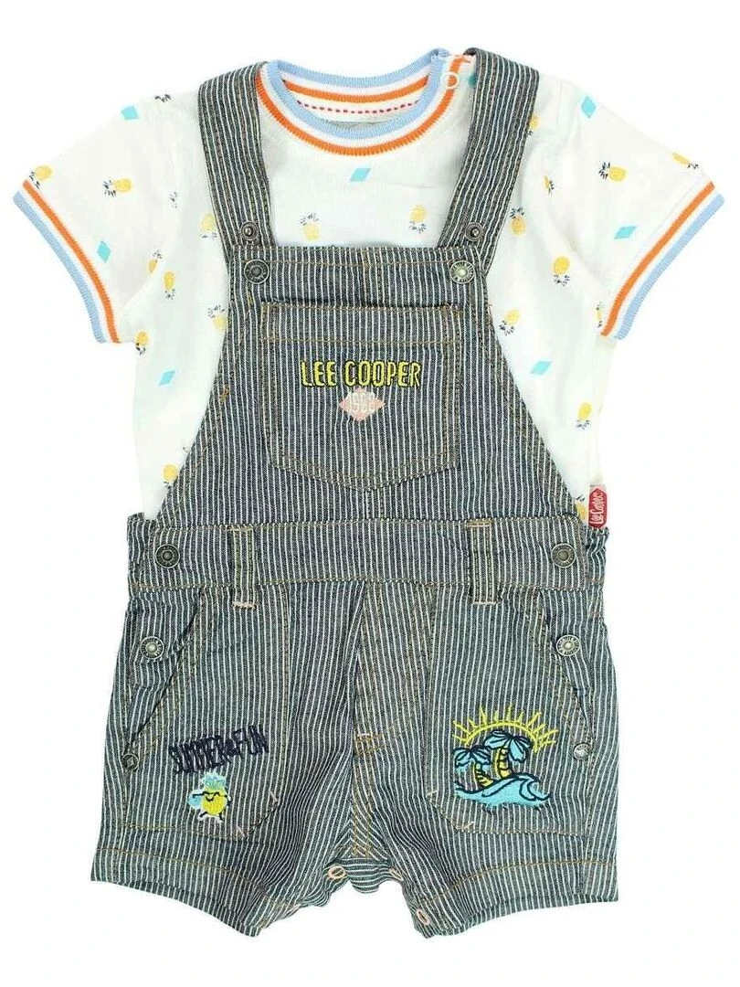 Lee Cooper Ensemble T shirt short salopette bébé garçon Imprimé Logo Blanc