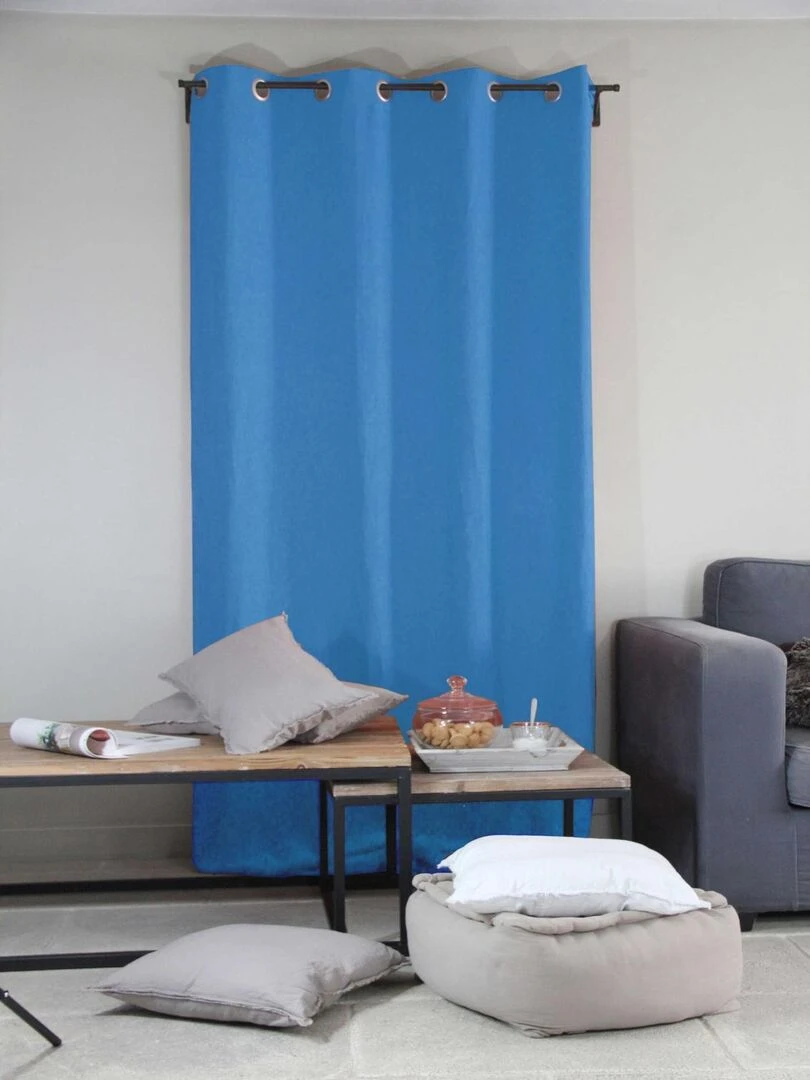 Rideau Uni en 100% lin Bleu azur