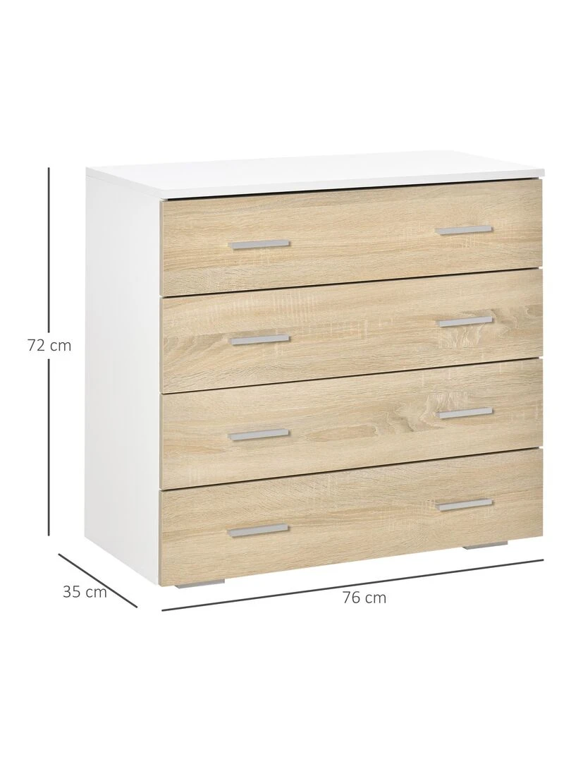 Commode de rangement 4 tiroirs 76 x 35 x 72 cm blanc et couleur bois   Blanc
