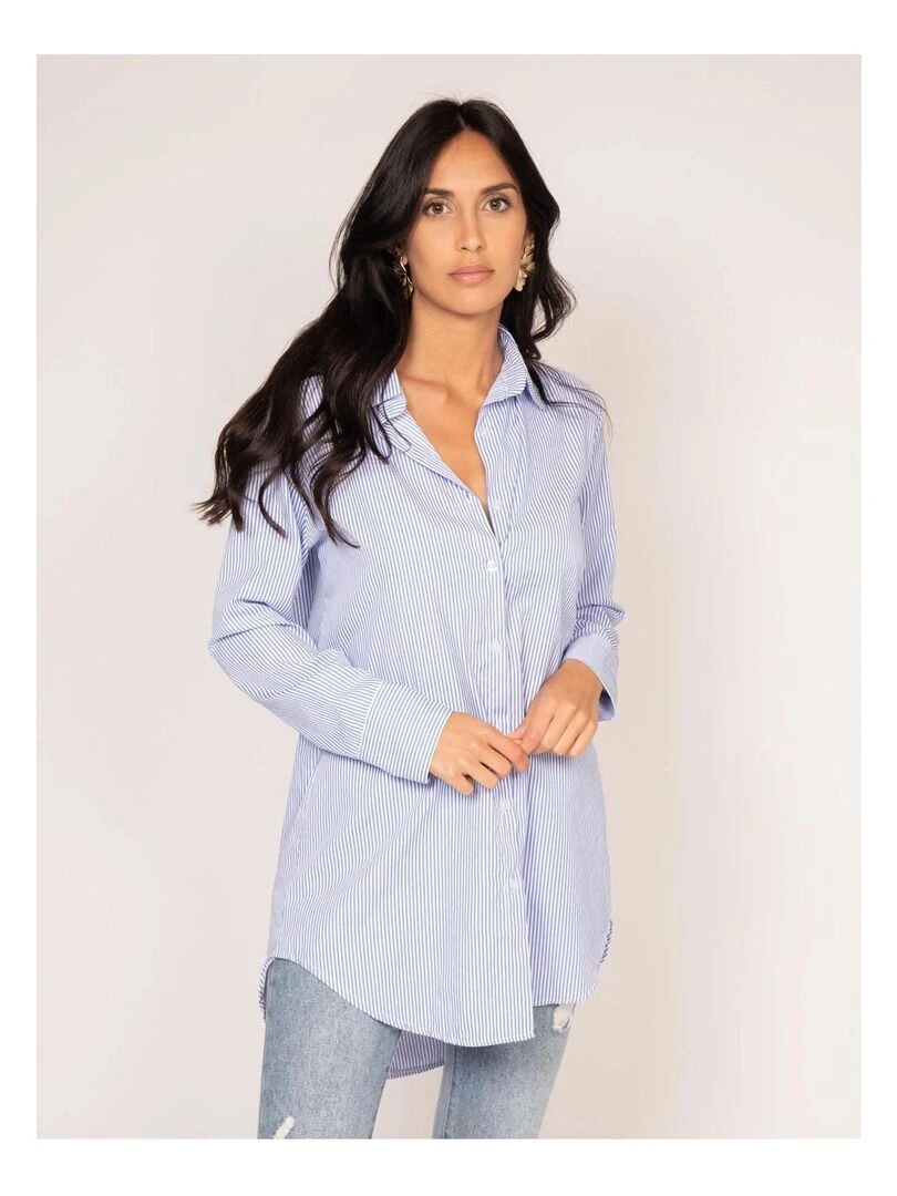 Chemise longue rayures OLLON Bleu