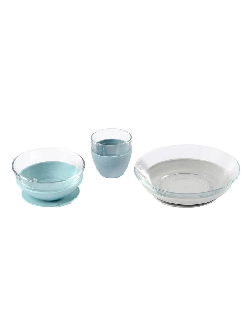 Coffret repas en verre / silicone jungle Bleu
