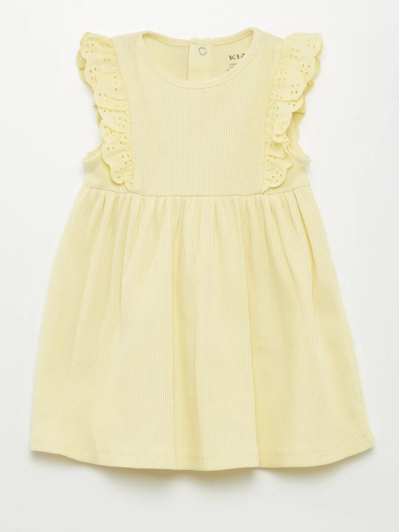 Robe en maille côtelée avec volants Jaune