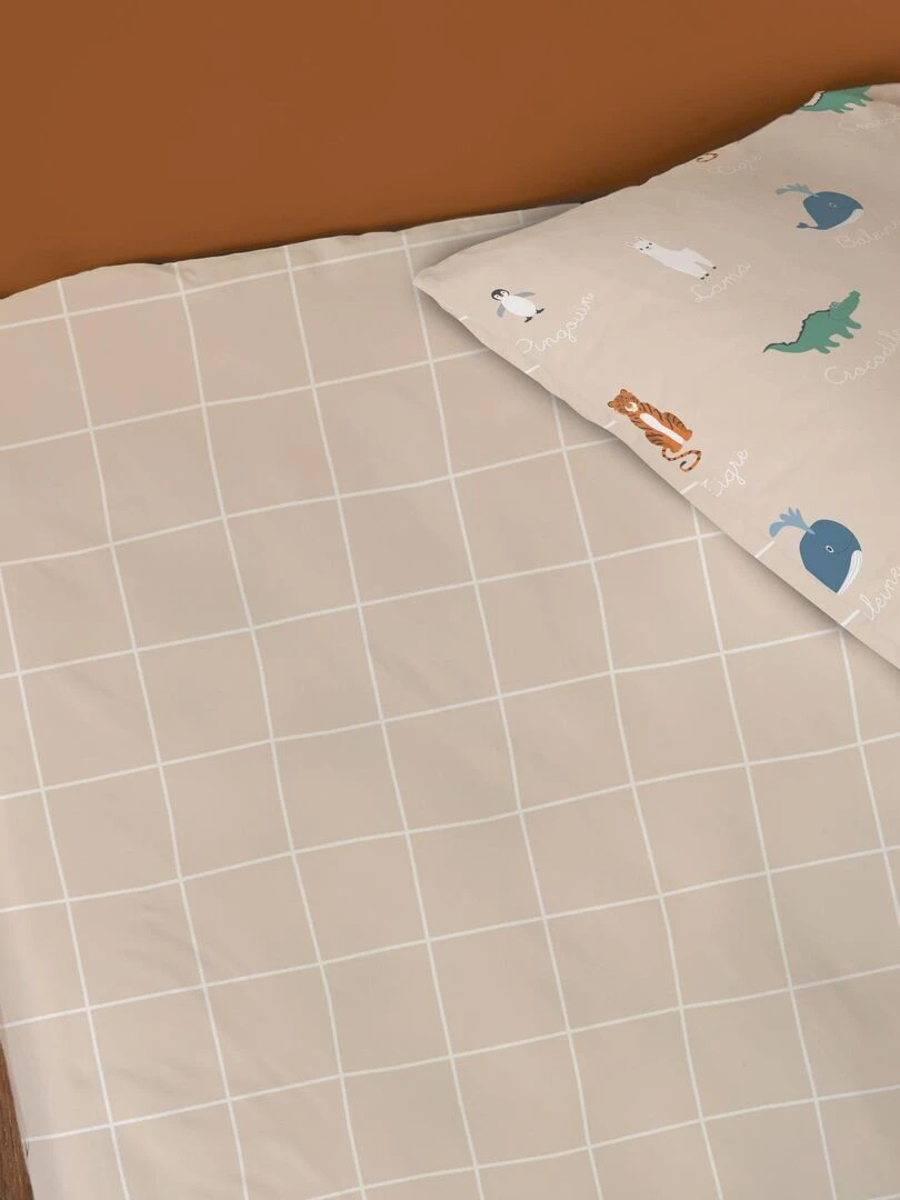 Drap housse imprimé 100% coton  ANIMAUX DU MONDE   Beige