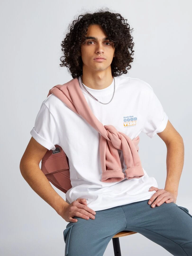 T shirt en coton à imprimé devant Blanc