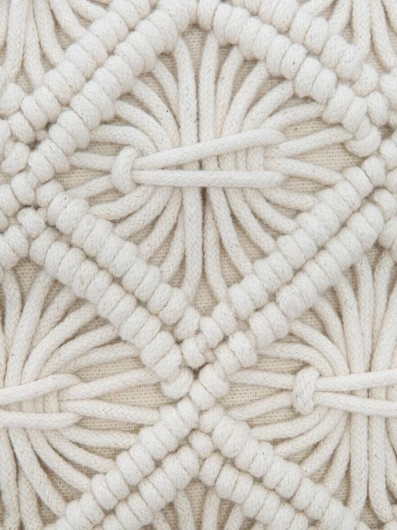 Coussin déhoussable en macramé   Ecru
