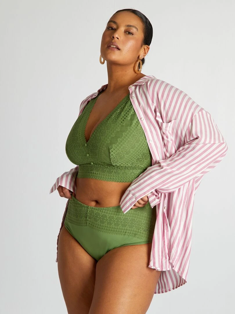 Culotte haute en microfibre et dentelle   Vert amande