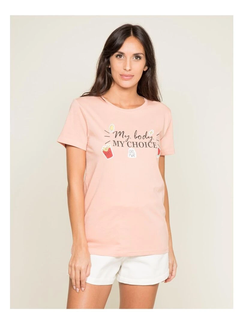 T shirt col rond message FLETY Rose