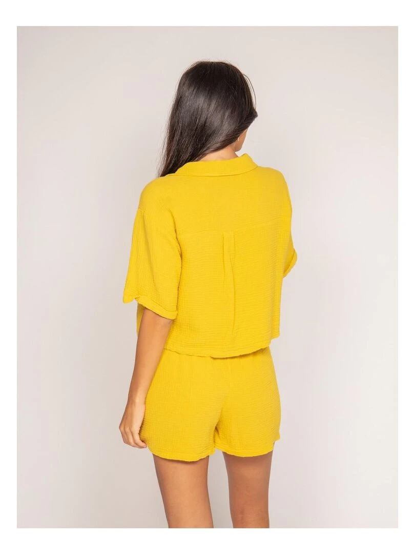 Short fluide en gaze de coton XONEKA Moutarde