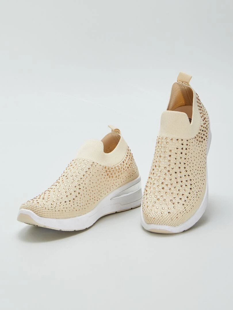 Baskets en mesh et strass   Beige