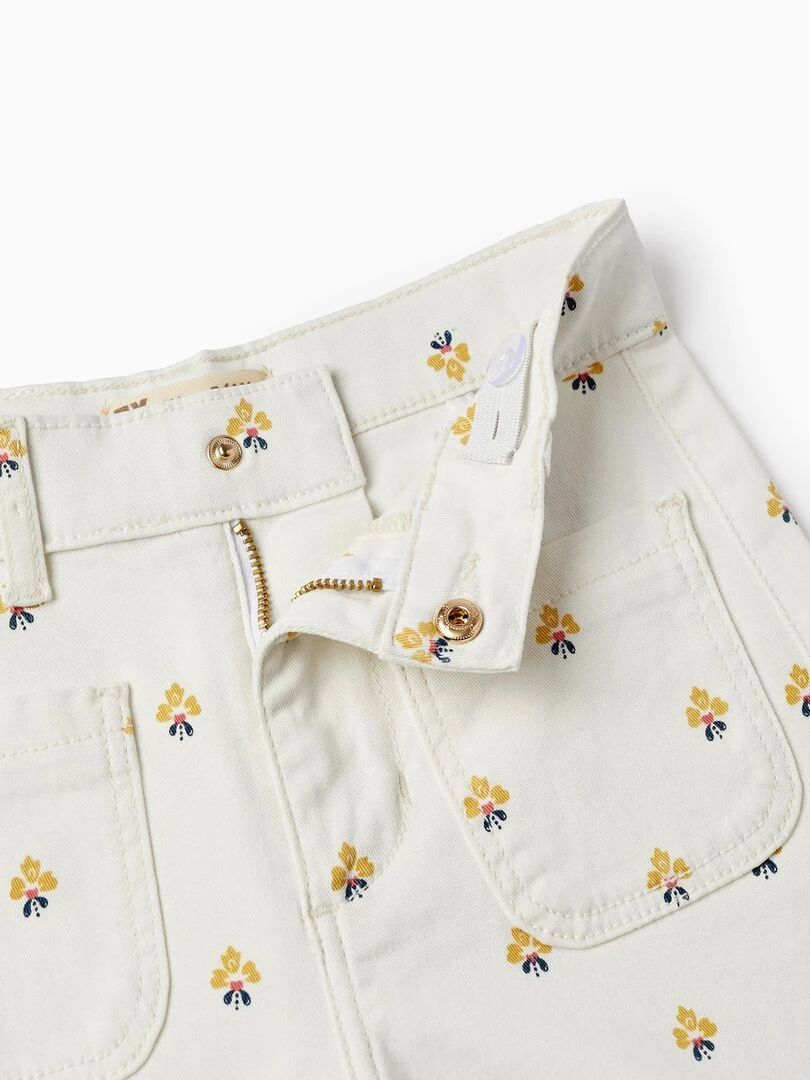 Pantalon En Sergé Avec Motif Pour Fille 'Wide Leg'   Blanc