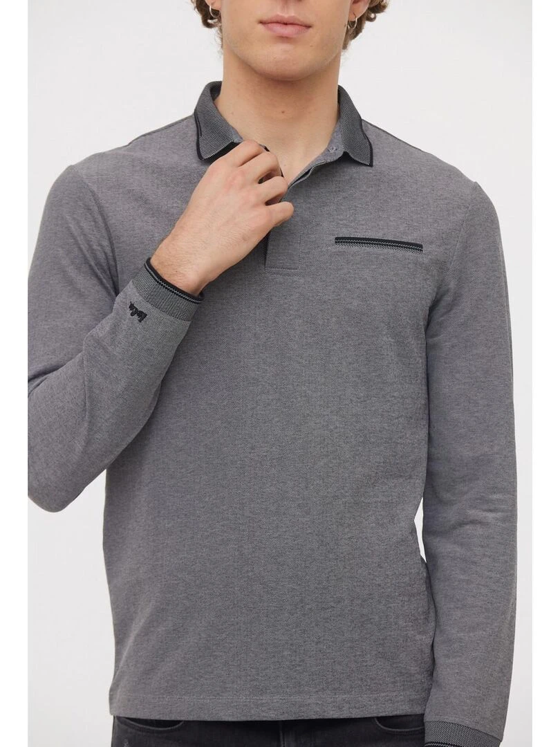 Lee Cooper   Polo manches longues coton regular BUTEA   Noir Gris