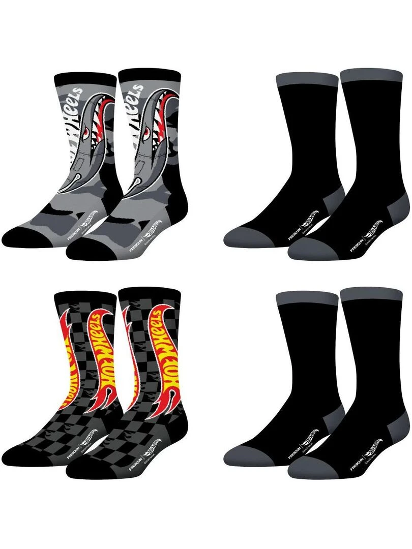 Lot de 4 paire de chaussettes enfant Hot Wheels Freegun Noir