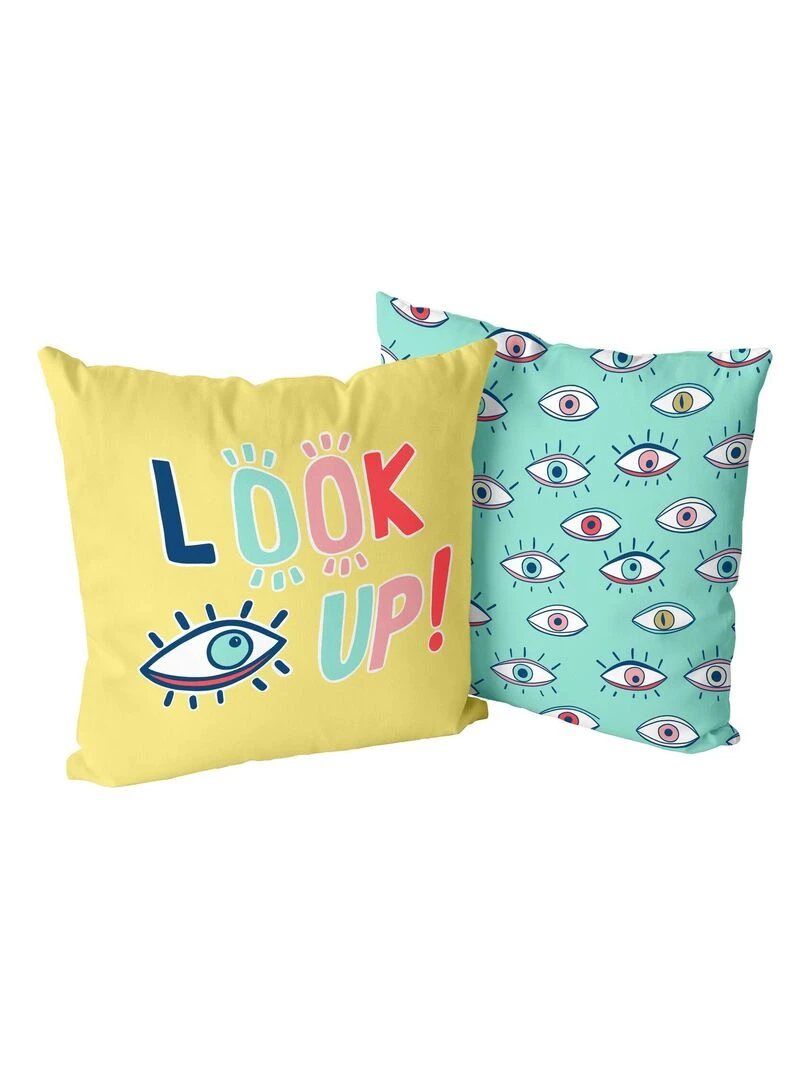Housse de coussin décoratif Look up "Happyfriday" Blanc