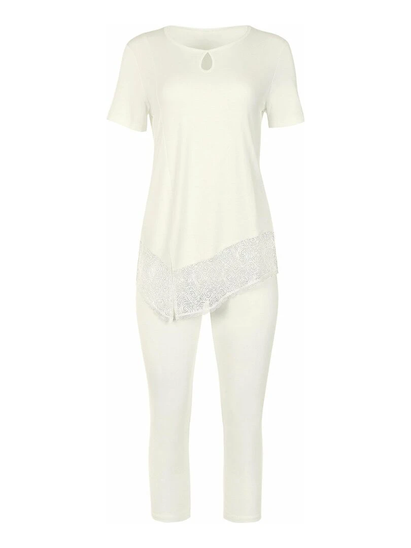Tenue d'intérieur pyjama pantacourt t shirt Felicity ivoire   Ecru