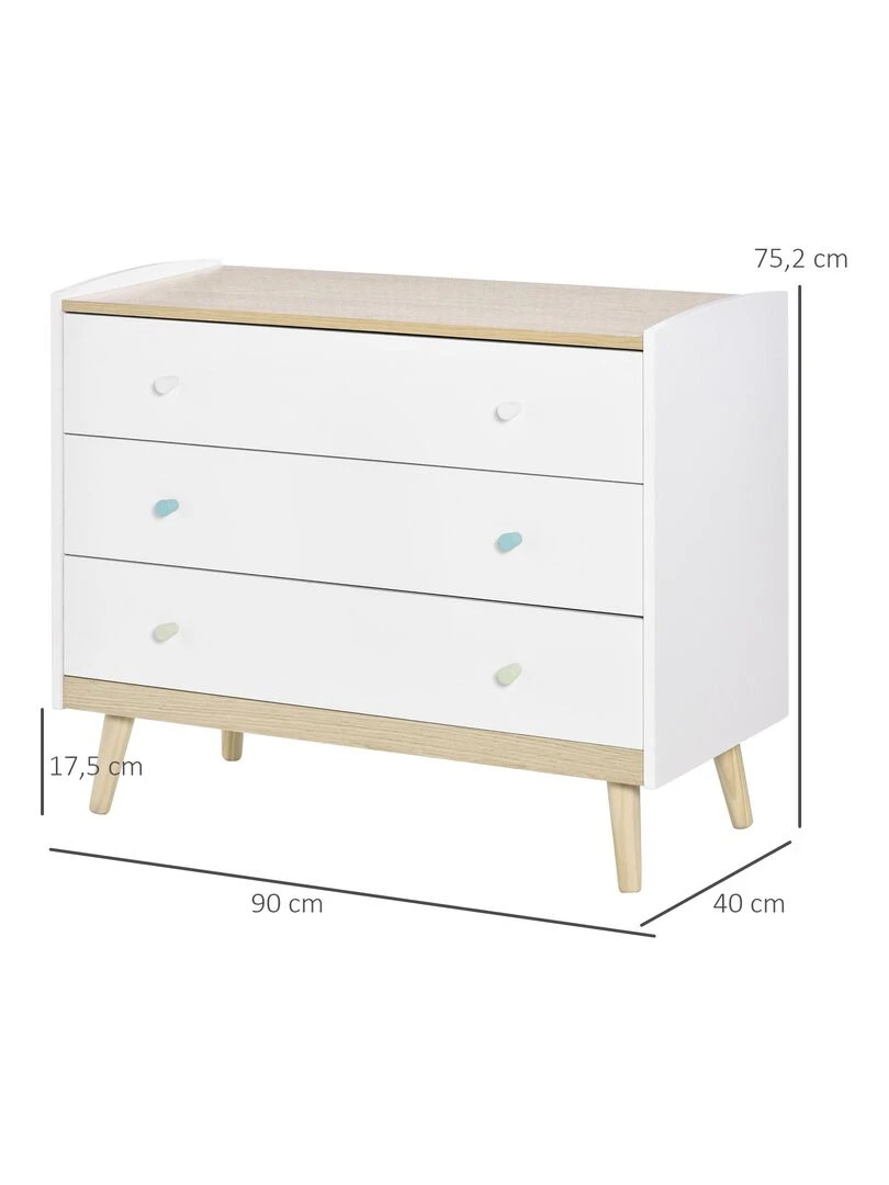 Commode 3 tiroirs design scandinave blanc aspect chêne clair   Blanc