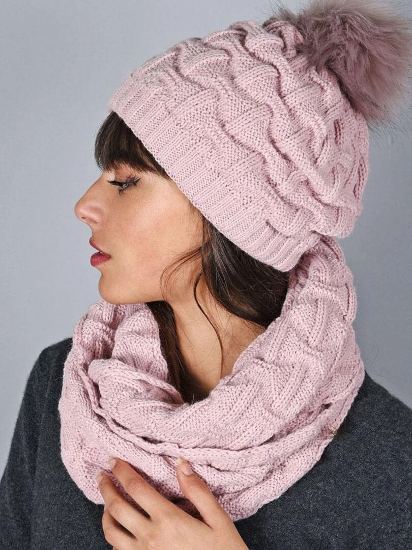 Ensemble Snood Bonnet Nora Made in UE Rose
