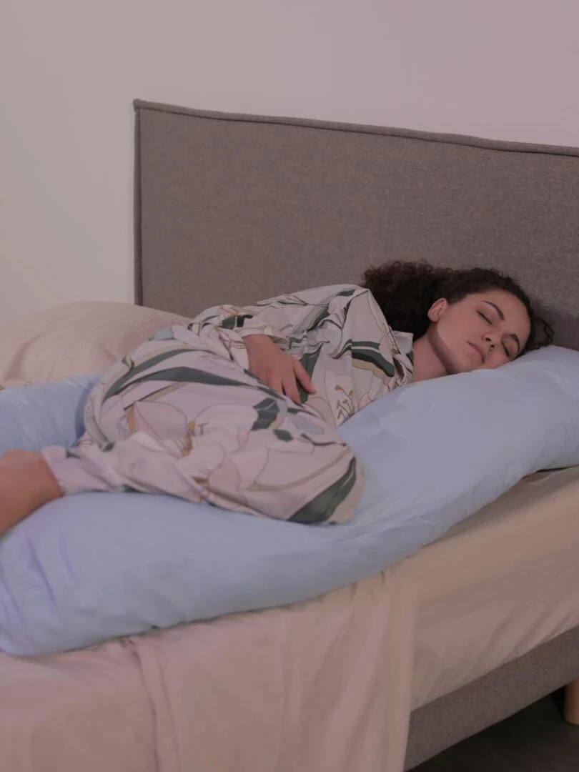 Coussin de Grossesse et d'Allaitement Coton 150x80cm   Déhoussable   Bananair   Bleu