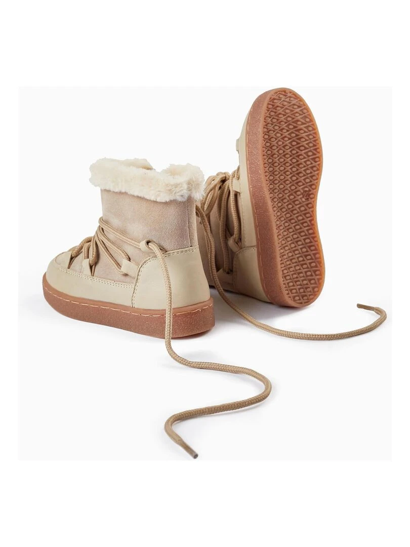 Bottes en Cuir et Peau avec Doublure en Fourrure pour Bébé  SWEET FROSTY DREAMS   Beige