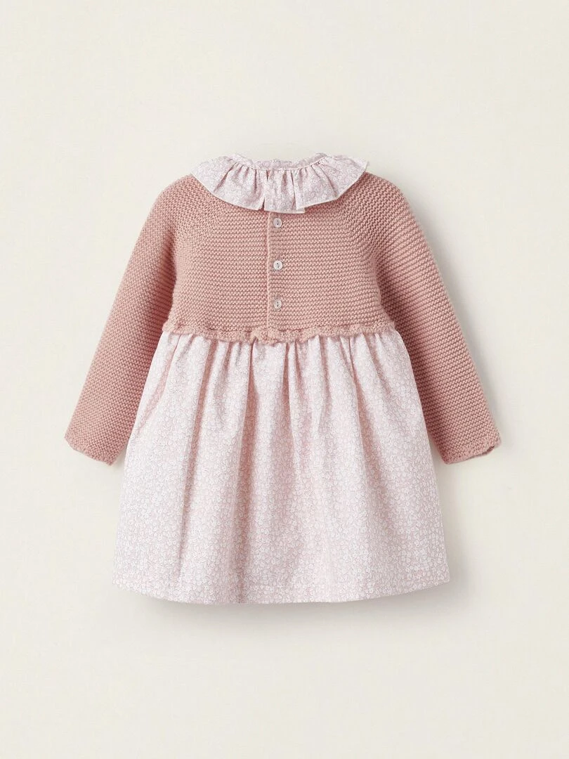 Robe Combinée en Maille et Coton pour Nouveau Né manches longues ATLANTIC COMPANY Rose clair