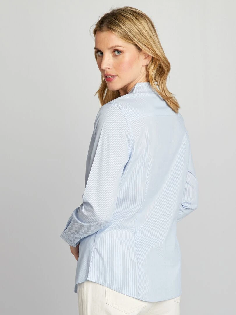Chemise fittée col italien   Bleu rayé