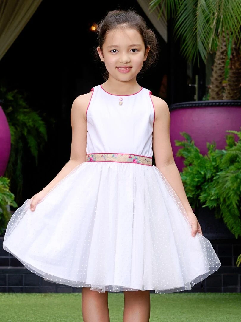 Robe Cérémonie Blanche Fillette  Fleurie Rose Beige  HEPBURN   La Faute à Voltaire   Blanc Rose