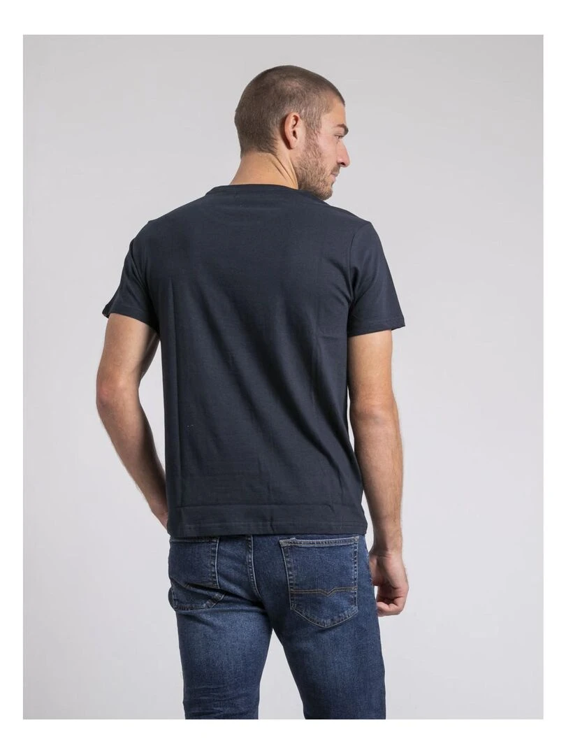 T shirt col rond pur coton JIMOSCAR Bleu marine